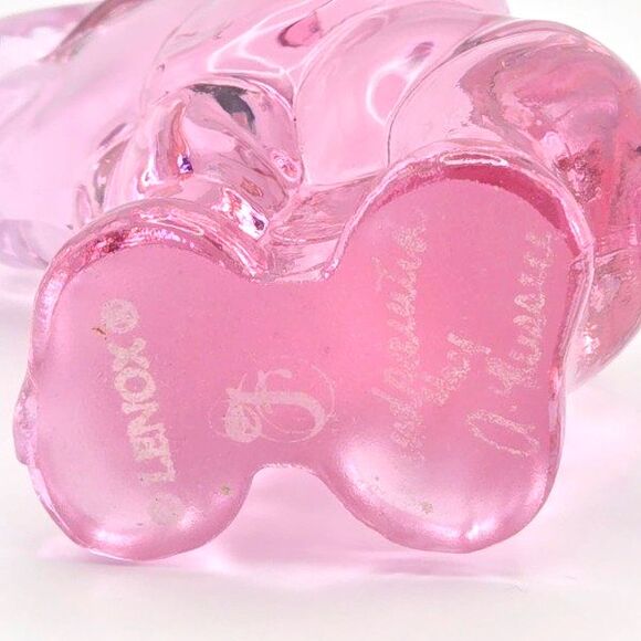 Lenox Fenton Pink Glass Small Elephant Figurine Raised Trunk Signed 4.75" - Picture 5 of 6